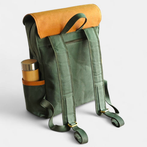 Dugong Backpack - Tropical Green Brown- Canvas Daily/Office/City/Travel Sustainable Laptop Backpack